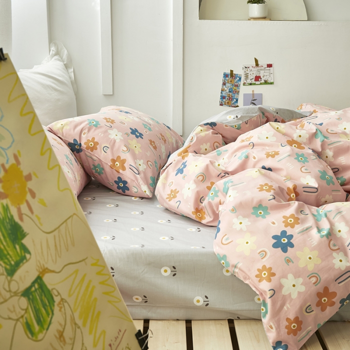 91家纺网 家纺一手货源 找家纺 怡家居 2021新款全棉田园四件套 蝶舞-粉