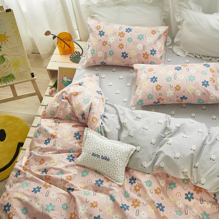 91家纺网 家纺一手货源 找家纺 怡家居 2021新款全棉田园四件套 蝶舞-粉