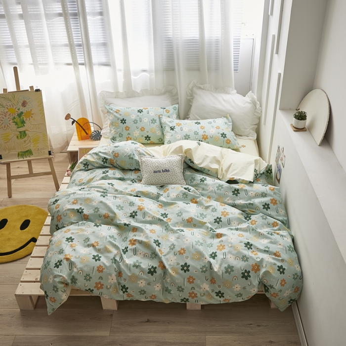 91家纺网 家纺一手货源 找家纺 怡家居 2021新款全棉田园四件套 蝶舞-绿