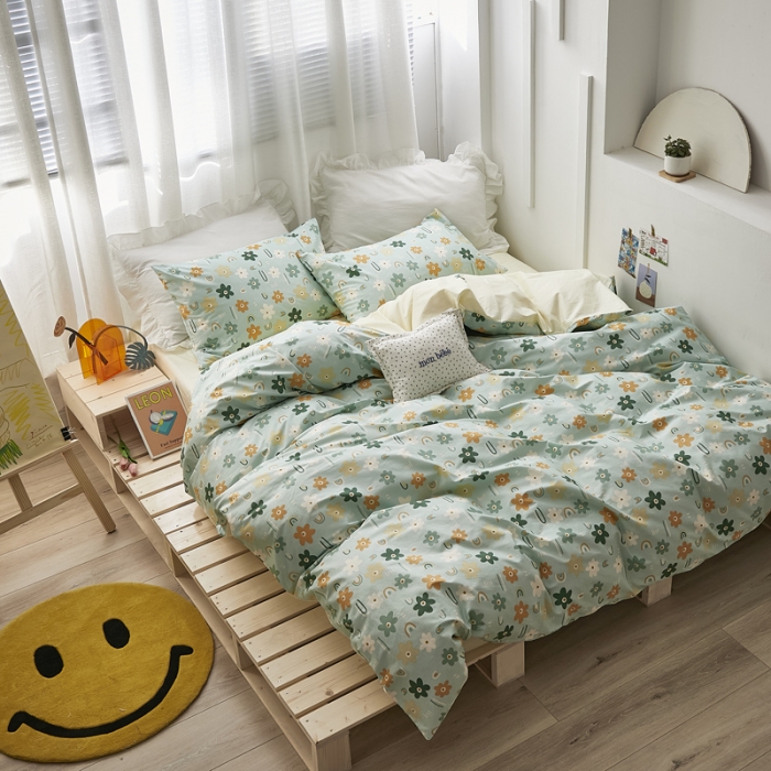 91家纺网 家纺一手货源 找家纺 怡家居 2021新款全棉田园四件套 蝶舞-绿