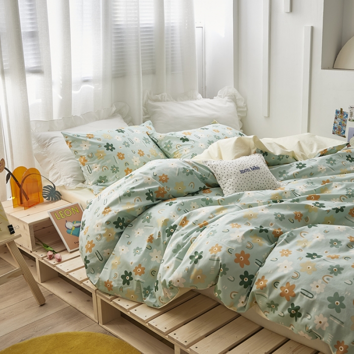 91家纺网 家纺一手货源 找家纺 怡家居 2021新款全棉田园四件套 蝶舞-绿