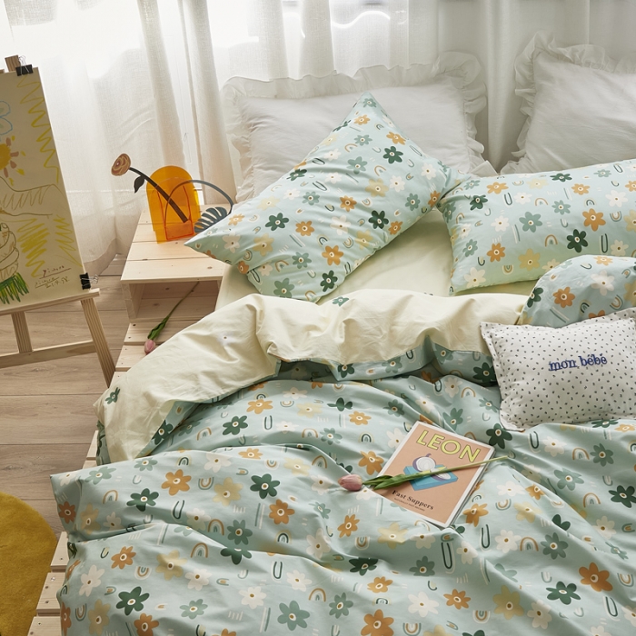 91家纺网 家纺一手货源 找家纺 怡家居 2021新款全棉田园四件套 蝶舞-绿