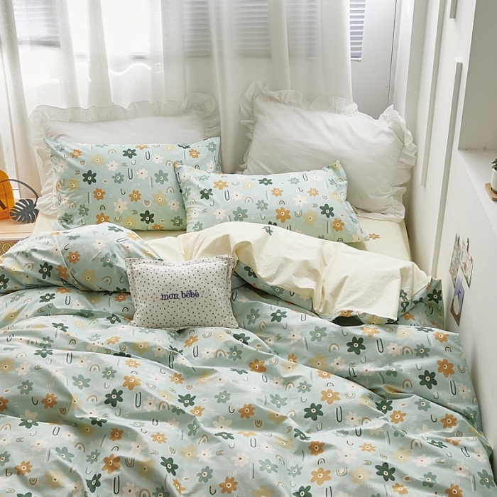 91家纺网 家纺一手货源 找家纺 怡家居 2021新款全棉田园四件套 蝶舞-绿