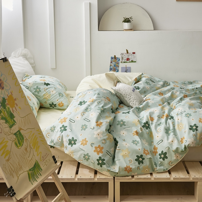 91家纺网 家纺一手货源 找家纺 怡家居 2021新款全棉田园四件套 蝶舞-绿