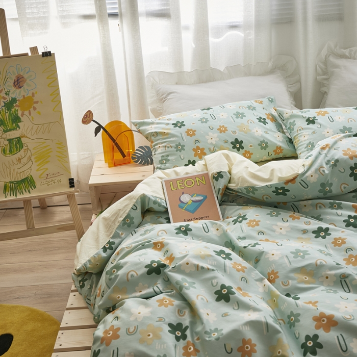 91家纺网 家纺一手货源 找家纺 怡家居 2021新款全棉田园四件套 蝶舞-绿