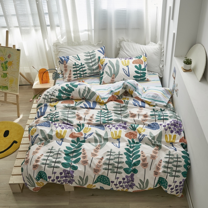 91家纺网 家纺一手货源 找家纺 怡家居 2021新款全棉田园四件套 朦胧