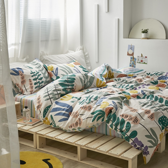 91家纺网 家纺一手货源 找家纺 怡家居 2021新款全棉田园四件套 朦胧