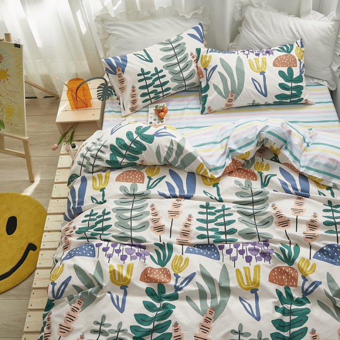 91家纺网 家纺一手货源 找家纺 怡家居 2021新款全棉田园四件套 朦胧