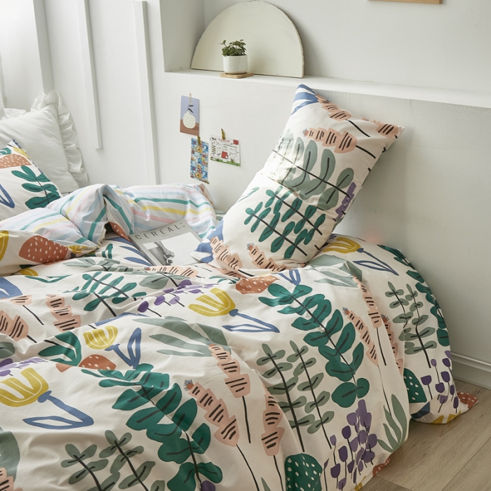 91家纺网 家纺一手货源 找家纺 怡家居 2021新款全棉田园四件套 朦胧