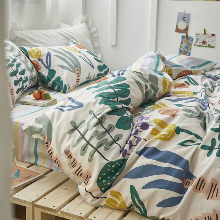 91家纺网 家纺一手货源 找家纺 怡家居 2021新款全棉田园四件套 朦胧