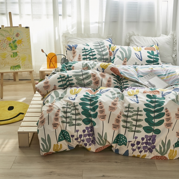 91家纺网 家纺一手货源 找家纺 怡家居 2021新款全棉田园四件套 朦胧