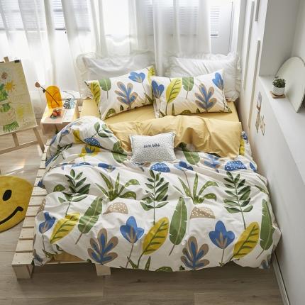 怡家居 2021新款全棉田园四件套 染尘