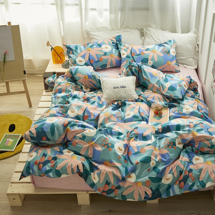 91家纺网 家纺一手货源 找家纺 怡家居 2021新款全棉田园四件套 微暖