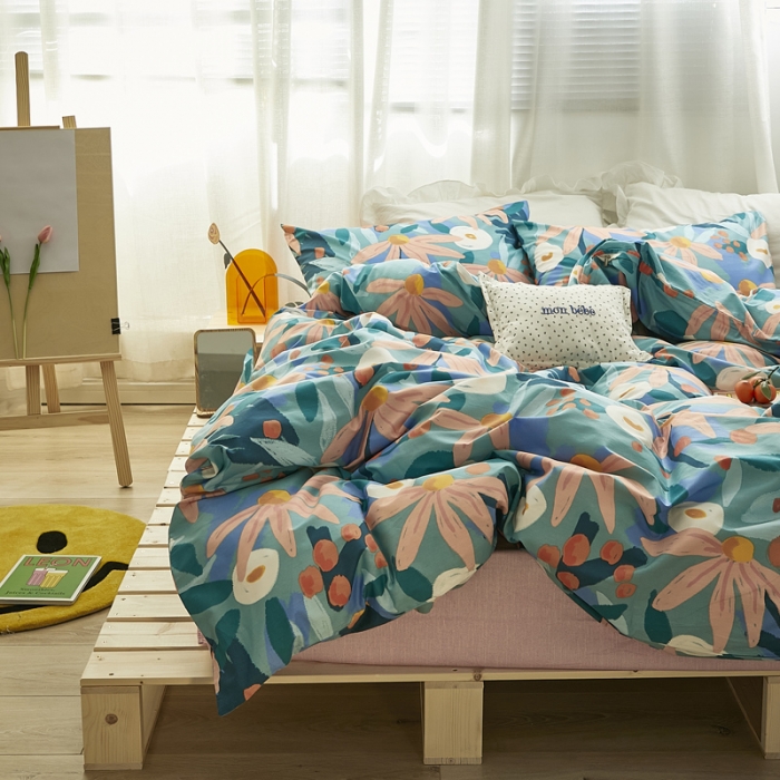 91家纺网 家纺一手货源 找家纺 怡家居 2021新款全棉田园四件套 微暖