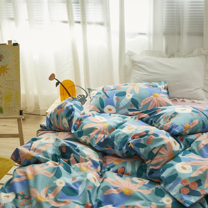 91家纺网 家纺一手货源 找家纺 怡家居 2021新款全棉田园四件套 微暖