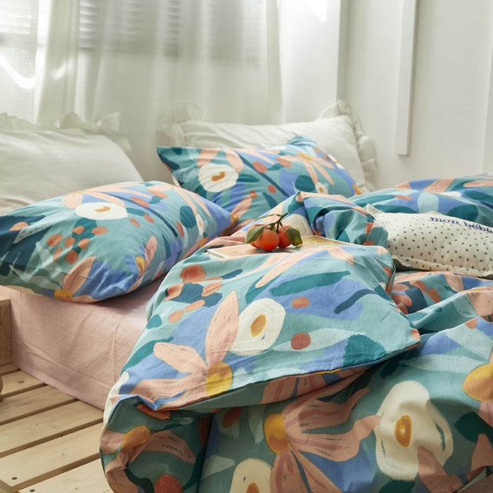 91家纺网 家纺一手货源 找家纺 怡家居 2021新款全棉田园四件套 微暖