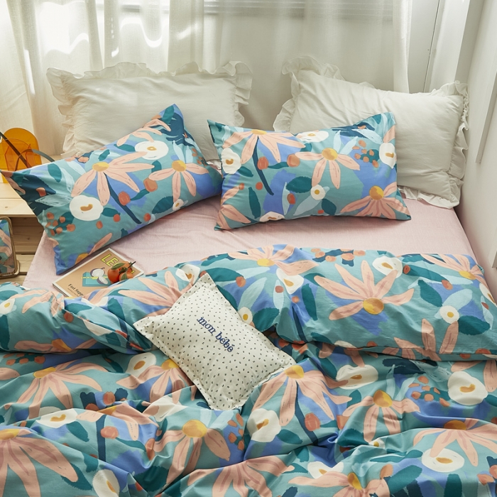 91家纺网 家纺一手货源 找家纺 怡家居 2021新款全棉田园四件套 微暖