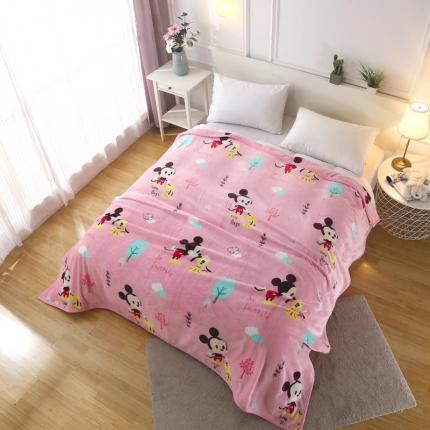 91家纺网 家纺一手货源 找家纺 佰亿莱 2024新款法莱绒牛奶绒迪士尼毛毯 可爱米奇粉