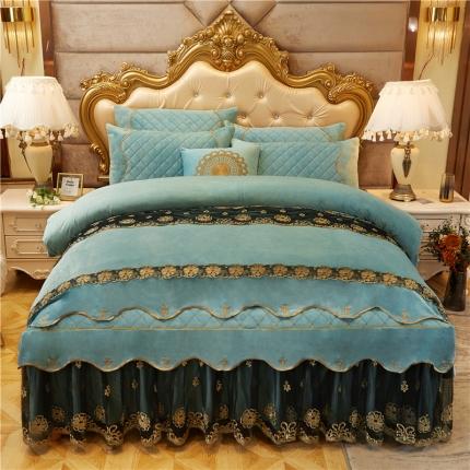 91家纺网 家纺一手货源 找家纺 菊上2021新款加厚水晶绒四件套金色年华系列 梦蓝