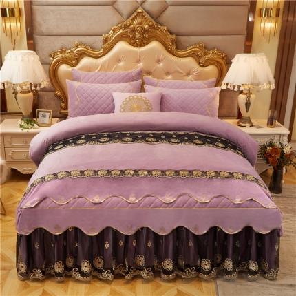 91家纺网 家纺一手货源 找家纺 菊上2021新款加厚水晶绒四件套金色年华系列 紫媚