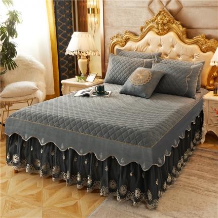 91家纺网 家纺一手货源 找家纺 （总）菊上2021新款加厚水晶绒刺绣单床裙金色年华系列