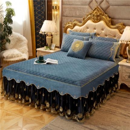 91家纺网 家纺一手货源 找家纺 （总）菊上2021新款加厚水晶绒刺绣单床裙金色年华系列