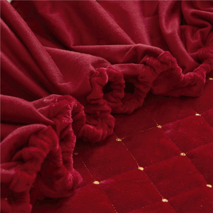 91家纺网 家纺一手货源 找家纺 菊上2021新款加厚水晶绒单床笠金色年华系列 魅红