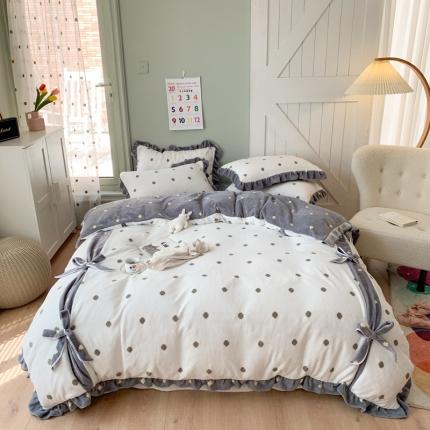 91家纺网 家纺一手货源 找家纺 眠屿 2020新款牛奶绒四件套 幸运四叶草-灰