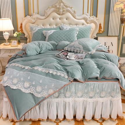 91家纺网 家纺一手货源 找家纺 （总）网红馆 2025新款水晶绒蕾丝床裙四件套