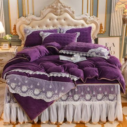 91家纺网 家纺一手货源 找家纺 （总）网红馆 2025新款水晶绒蕾丝床裙四件套