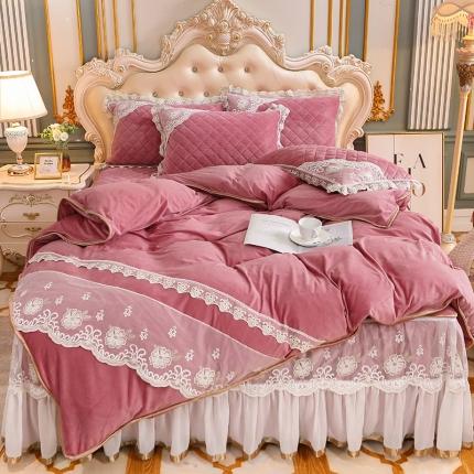 91家纺网 家纺一手货源 找家纺 （总）网红馆 2025新款水晶绒蕾丝床裙四件套