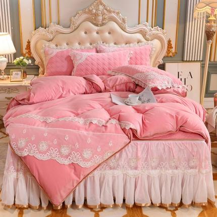 91家纺网 家纺一手货源 找家纺 （总）网红馆 2025新款水晶绒蕾丝床裙四件套