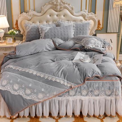 91家纺网 家纺一手货源 找家纺 （总）网红馆 2025新款水晶绒蕾丝床裙四件套