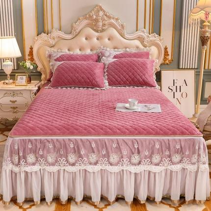 91家纺网 家纺一手货源 找家纺 网红馆 2025新款水晶绒蕾丝单品床裙被套枕套 豆沙