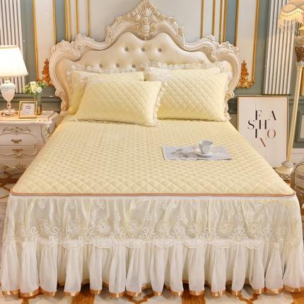 91家纺网 家纺一手货源 找家纺 网红馆 2025新款水晶绒蕾丝单品床裙被套枕套 香槟