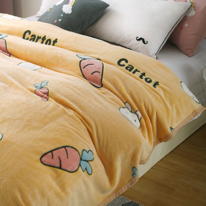 91家纺网 家纺一手货源 找家纺 好艺佳新款240克雪花绒毯法莱绒毯床单加厚毛毯兔子萌-黄