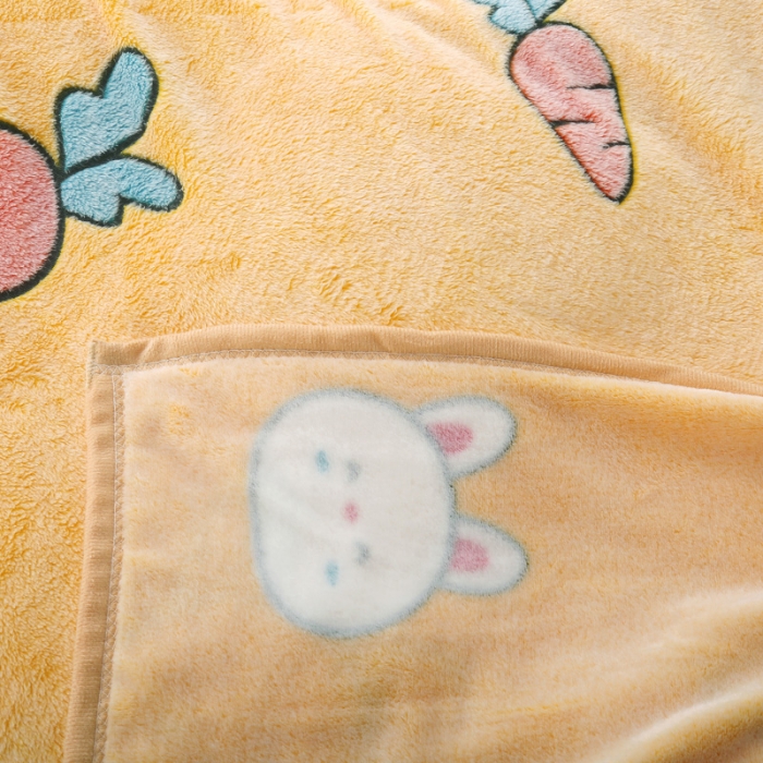 91家纺网 家纺一手货源 找家纺 好艺佳新款240克雪花绒毯法莱绒毯床单加厚毛毯兔子萌-黄