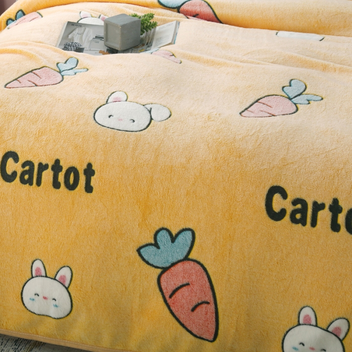 91家纺网 家纺一手货源 找家纺 好艺佳新款240克雪花绒毯法莱绒毯床单加厚毛毯兔子萌-黄