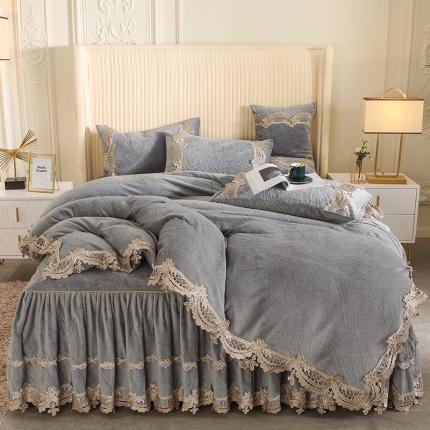 91家纺网 家纺一手货源 找家纺 （总）网红馆 2025新款牛奶绒雕花床裙四件套