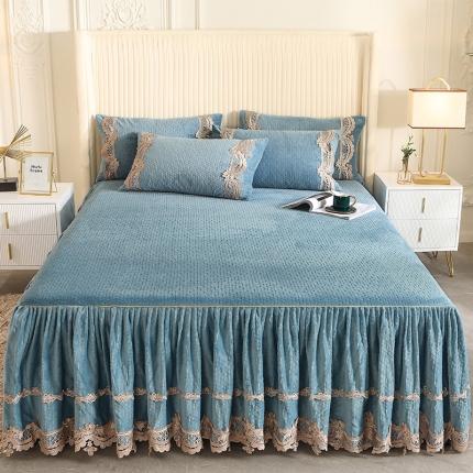 91家纺网 家纺一手货源 找家纺 网红馆 2025新款牛奶绒雕花单品床裙被套枕套 莫兰迪-苍兰