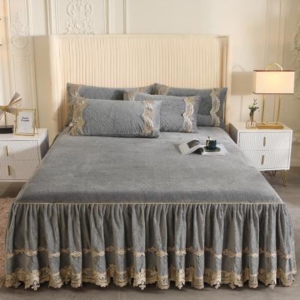 91家纺网 家纺一手货源 找家纺 网红馆 2025新款牛奶绒雕花单品床裙被套枕套 莫兰迪-黛灰