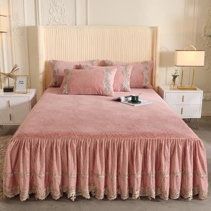 91家纺网 家纺一手货源 找家纺 网红馆 2025新款牛奶绒雕花单品床裙被套枕套 莫兰迪-仙粉