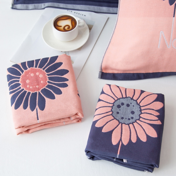 91家纺网 家纺一手货源 找家纺 朴尔 2020新款多彩全棉六层纱布大版花枕巾 蝶恋花橘