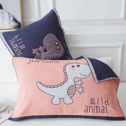 91家纺网 家纺一手货源 找家纺 朴尔 2020新款多彩全棉六层纱布大版花枕巾 恐龙世纪橘