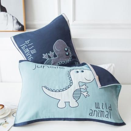 91家纺网 家纺一手货源 找家纺 朴尔 2020新款多彩全棉六层纱布大版花枕巾 恐龙世纪兰