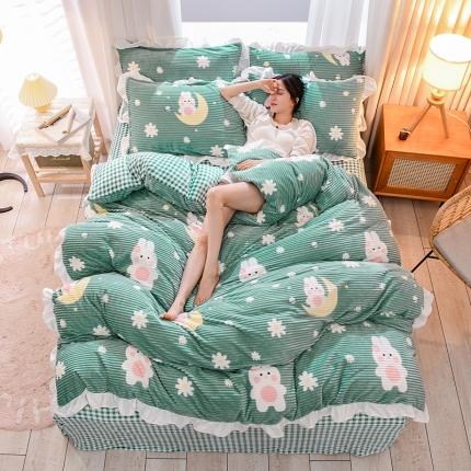 91家纺网 家纺一手货源 找家纺 牛奶绒四件套双面金貂法莱水晶魔法宝宝雕花绒被套