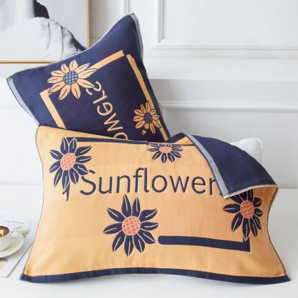 91家纺网 家纺一手货源 找家纺 朴尔 2020新款多彩全棉六层纱布大版花枕巾 阳光花黄