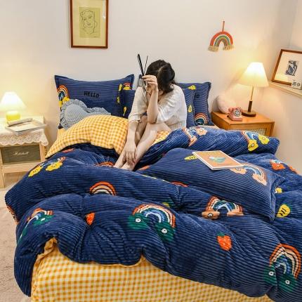 91家纺网 家纺一手货源 找家纺 牛奶绒四件套双面金貂法莱水晶魔法宝宝雕花绒被套