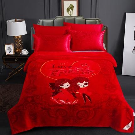 91家纺网 家纺一手货源 找家纺 好艺佳 婚庆系列云毯 百年好合-大红