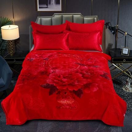 91家纺网 家纺一手货源 找家纺 好艺佳 婚庆系列云毯 喜事连连-大红